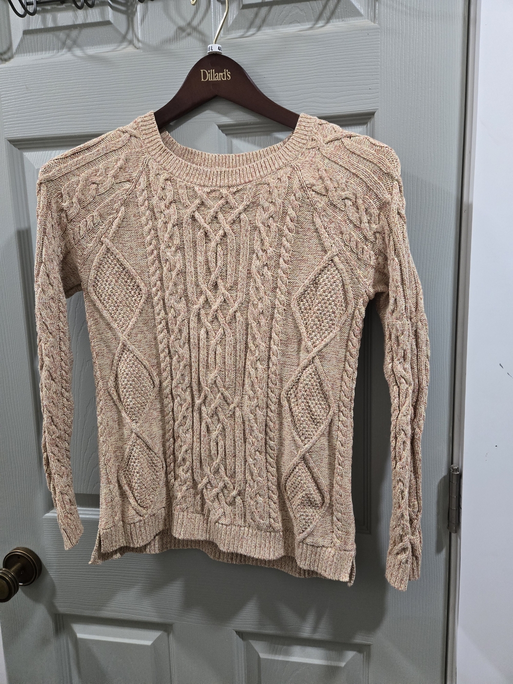 Talbots Cable Knit Crewneck Sweater - Peach Cream Small